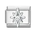 Italienisches Charm-Glied aus Edelstahl mit Stern-Design und zentralem Kristallstein - Weißer Strass-Vierstern / 1 X 09 Cm [nicht Vorrätige Artikel Können Angefertigt Werden Mindestbestellmenge 100 Stück]