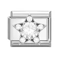 Maillon modulaire en acier poli avec un charme en forme d'étoile et cristal brillant - Étoile à Cinq Branches en Strass Blanc / 1x0,9 cm