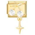 Italian style charm bracelet link in gold finish featuring crystal cherry and star dangle - White Zircon Cherry