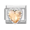 Italian charm with orange heart gemstone and silver beaded border for modular bracelets - 1*0.9cm / Cinnamon Rhinestone Heart
