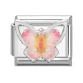 Italienisches Charm aus Edelstahl mit einem pink-gelben Schmetterling-Motiv - Rosa und Gelber Schmetterling / 1*09 Cm [nicht Vorrätig Mindestbestellmenge 100 Stück] Bitte Kontaktieren Sie Den Kundenservice Um Den Artikel In Den Bestand Aufzunehmen.