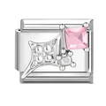 Italian charm link with pink square gemstone and silver star detail for DIY bracelets - Pink Four-Pointed Star / 1*0.9cm [out-of-stock Items Can Be Made Minimum Order 100 Pieces]