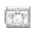 Maillon de charme en acier inoxydable 304 avec étoile argentée, perle et zircons - Étoile De Perles Artificielles / 1x0,9 cm