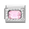 Silbernes Armband-Element mit rosa rechteckigem Edelstein und Perlenrand für Modularmbänder - Rosa Quadrat Edelstein / 1 X 09 Cm [nicht Vorrätige Artikel Können Angefertigt Werden Mindestbestellmenge 100 Stück]