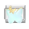 Italian charm link with light blue butterfly inlay and golden accent on stainless steel - 1*0.9cm / Green Butterfly