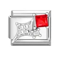 Italian modular charm in silver finish featuring a square red crystal stone - Red Four-pointed Star / 1*0.9cm [out-of-stock Items Can Be Made Minimum Order 100 Pieces]