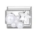 Italian charm link with white pearls and a crystal star on a silver stainless steel base - 1*0.9cm / Pearl Star