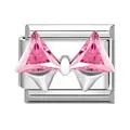 Charm modulaire italien en acier inoxydable avec motif papillon en cristal rose - Nœud Triangle en Strass Rose / 1x0,9 cm