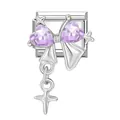 Italian charm with silver metal base featuring purple crystal bow and star pendant - Pink Rhinestone Bowknot Star / 1*0.9cm [out-of-stock Items Can Be Made Minimum Order 100 Pieces]