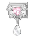 Italienisches Charm-Link mit silberner Schleife, rosa Herz und klarem Tropfenanhänger - Rosa Diamant Schleife / 1 X 09 Cm [nicht Vorrätige Artikel Können Angefertigt Werden Mindestbestellmenge 100 Stück]