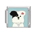 Charm in acciaio inossidabile stile italiano con cane bianco su sfondo in smalto blu chiaro - 1x0,9 cm / Sfondo Blu Chiaro Cane Bianco (Pet-2)
