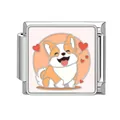 Charm modulare italiano con cane corgi e cuori rossi su base in acciaio inossidabile - 1x0,9 cm / Sfondo Arancione Corgi (Pet-5)