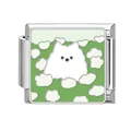Maglia per bracciale italiano con un soffice cane bianco su uno sfondo in smalto verde - 1x0,9 cm / Sfondo Verde Samoiedo Bianco (Pet-6)