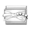 Charme en acier inoxydable argenté avec nœud papillon et cristaux blancs brillants - Nœud Style 2 / 1x0,9 cm