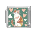 Italian charm link with calico cat and hearts on dark green enamel background - Calico Cat with Hearts Style (Pet-1)