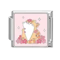 Charm modulare italiano con simpatico gatto arancione e fiori di ciliegio in smalto - 1x0,9 cm / Gatto Arancione tra i Ciliegi (Pet-8)