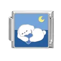 Italian charm link with cute white dog holding a blue heart on a night sky background - Dog with Moon and Stars Style (Pet-2)
