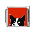 Italian charm bead featuring a black and white Border Collie on a red enamel background - Border Collie Red Background Style (Pet-3)