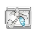 Charme modulaire en acier inoxydable avec palmier et pierre marquise bleu clair - Palmier / 1x0,9 cm