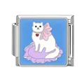 Charm modulare italiano con gatto bianco su cuscino rosa per bracciali in acciaio - 1x0,9 cm / Gatto a Pelo Lungo su Cuscino Blu (Pet-10)