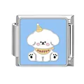 Maglia charm italiana con cagnolino dei cartoni animati e cappello di compleanno blu - 1x0,9 cm / Cane Felice con Cappellino di Compleanno (Pet-11)
