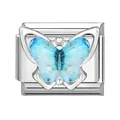 Charm papillon argenté en acier inoxydable 304 avec cristaux bleu clair pour bracelet - Nœud Bleu Style 2 / 1x0,9 cm