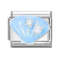 Maillon de bracelet italien avec breloque coquillage bleu clair et cristaux brillants - Coquillage Bleu / 1x0,9 cm
