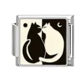 Italian charm bracelet link with black and white enamel cats in yin yang design - Yin Yang Harmony Cats Style (Pet-7)