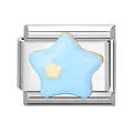 Charm modulaire en acier inoxydable poli avec motif étoile bleu clair et doré - Étoile Bleue / 1x0,9 cm