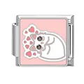 Maglia componibile italiana in acciaio inox con smalto rosa e simpatico gatto - 1x0,9 cm / Gatto Bianco Occhi Grandi Sfondo Rosa (Pet-14)