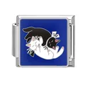 Italian charm bracelet link with cute black and white cats on a navy blue background - Snuggling Cats Blue Background Style (Pet-8)