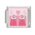 Pink enamel cat paws and heart charm on silver stainless steel modular bracelet link - 1x0.9cm / Pink Sweater Cat Paw Heart (Pet-15)