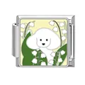 Italian modular charm link with a cute white poodle and lily of the valley design - White Dog and Lily of the Valley Style (Pet-14)