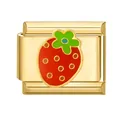 Maillon italien doré avec motif fraise en émail coloré pour bracelet modulable - Or Fraise Ovale