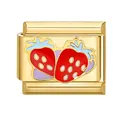 Italian modular charm in gold stainless steel with red enamel double strawberry design - Gold Double Strawberries