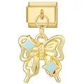Golden butterfly modular charm with light blue enamel star detail for DIY jewelry - Blue Butterfly Style (#16)