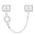 Charm modulare italiano in acciaio inox argento con ciondolo sole e catena di sicurezza - Stile Sole Base Acciaio
