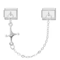 Charm modulare italiano in acciaio inossidabile argento con ciondolo a stella e cristallo - Stile Stella a Quattro Punte Base Acciaio