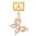 Italian charm variant with golden modular link and pink butterfly pendant for DIY jewelry - Pink Pear-shaped Gem Butterfly Style (#15)