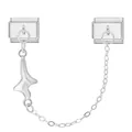 Charm italiano in acciaio inossidabile con catena di sicurezza e ciondolo lucido - Stile Croce Irregolare Base Acciaio