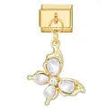 Italian charm gold link featuring a sparkling butterfly pendant with cubic zirconia stones - Water Drop Zirconia Butterfly Style (#13)