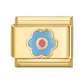 Italian DIY modular link with gold base and blue enamel flower charm for bracelets - Gold Base Blue Flower