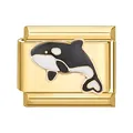 Italian modular charm link in gold with black and white enamel orca whale pendant - Gold Base Black Whale