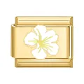 Charm modulare italiano con base dorata e ibisco bianco per bracciale componibile - Base Dorata Fiore Bianco