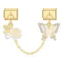 Charm italiano con farfalla dorata e rosa bianca in acciaio inossidabile lucido - Fiore & Farfalla