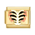 Link per bracciale italiano dorato con design a cuore e gabbia toracica rosa - Base Oro Gabbia Toracica Cuore