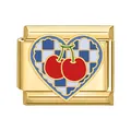 Link per bracciale italiano dorato con cuore e ciliegie su sfondo a scacchi viola - Base Oro Cuore Ciliegia
