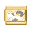 Charm italiano per bracciale modulare con gatto in smalto grigio e bianco su base oro - Base Oro Gatto Grigio