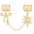 Golden Italian charm link with bow and sun pendants in polished stainless steel - Bow & Sun
