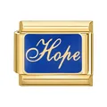 Ciondolo charm italiano dorato con smalto blu e scritta Hope per bracciale componibile - Base Oro Hope